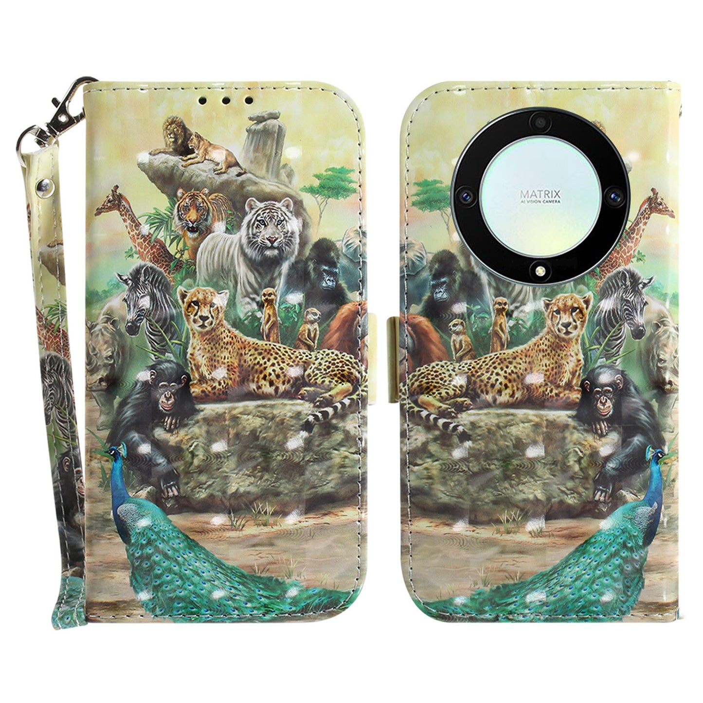 Anti-drop Phone Cover for Honor X40 5G / X9a 5G / Magic5 Lite 5G , Folio Flip Wallet Phone Case with Strap