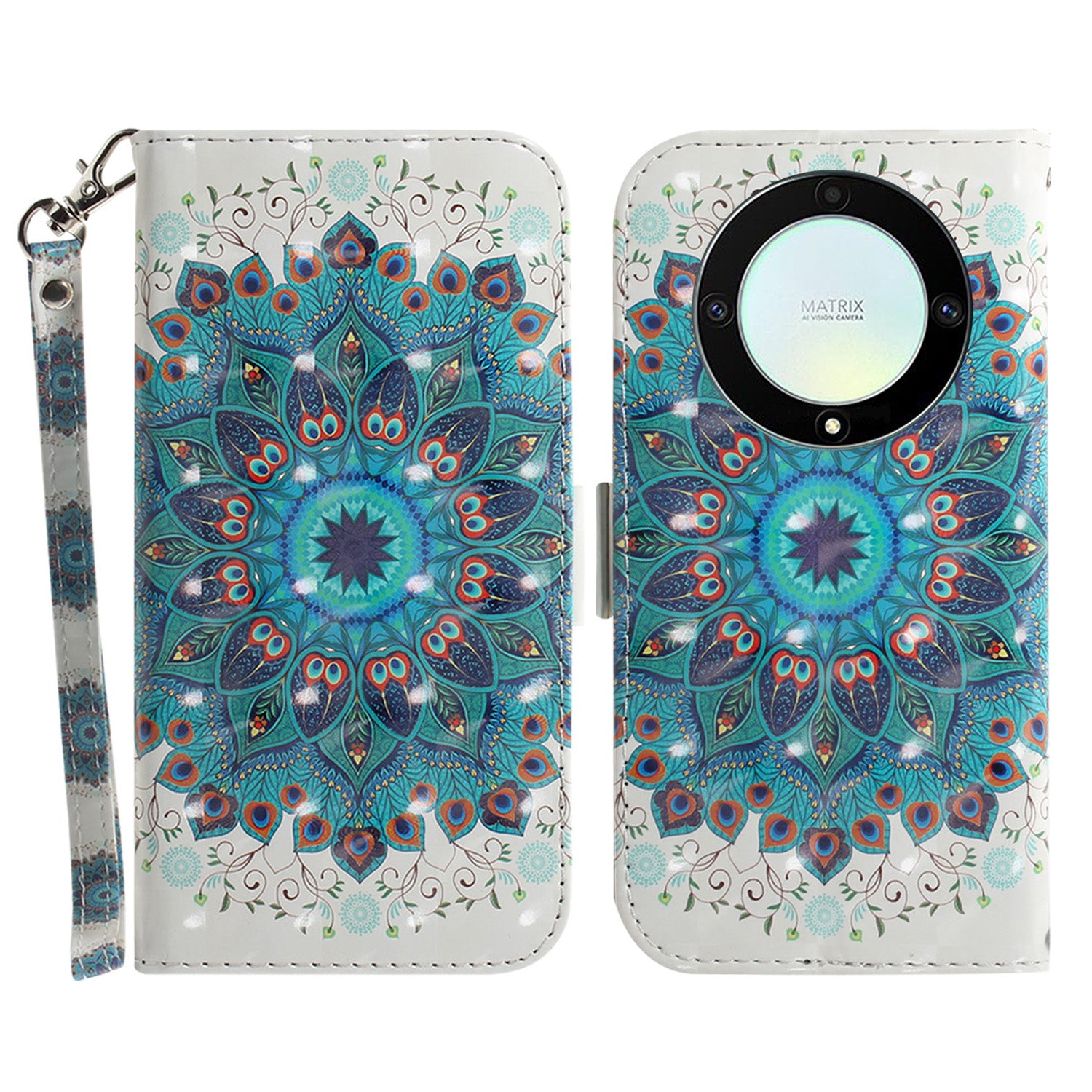 Anti-drop Phone Cover for Honor X40 5G / X9a 5G / Magic5 Lite 5G , Folio Flip Wallet Phone Case with Strap