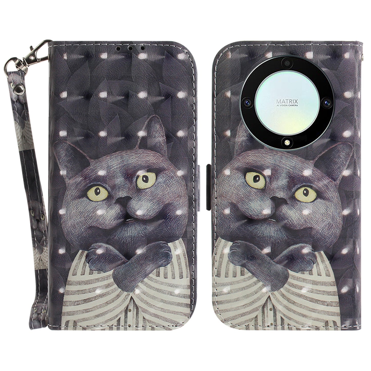 Anti-drop Phone Cover for Honor X40 5G / X9a 5G / Magic5 Lite 5G , Folio Flip Wallet Phone Case with Strap