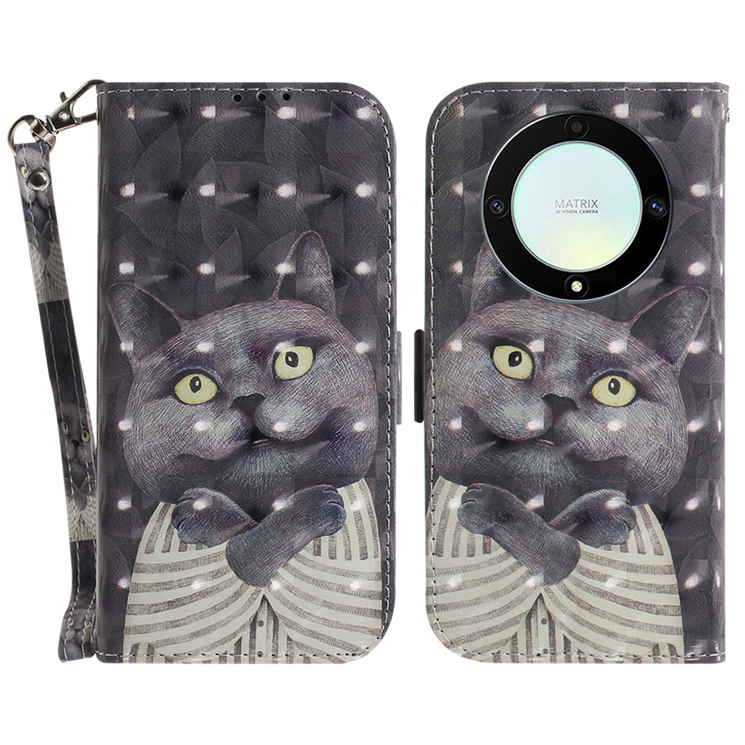 Anti-drop Phone Cover for Honor X40 5G / X9a 5G / Magic5 Lite 5G , Folio Flip Wallet Phone Case with Strap