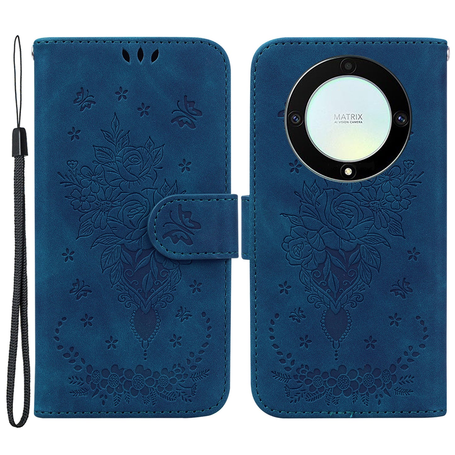 For Honor X40 5G / X9a 5G / Magic5 Lite 5G Leather Wallet Case Rose Butterfly Imprinted Foldable Stand Phone Cover