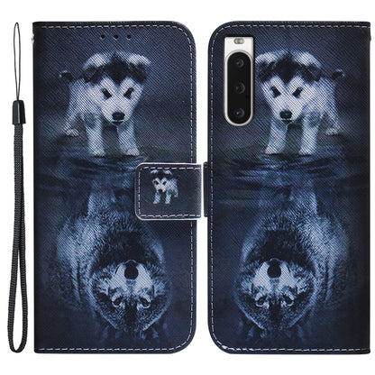 For Sony Xperia 10 V Wallet Phone Case Pattern Printing PU Leather Stand Cover with Wrist Strap
