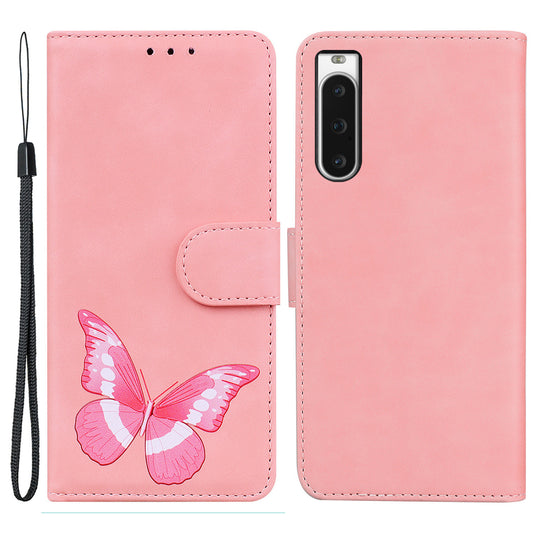 Phone Stand Cover for Sony Xperia 10 V Butterfly Printing PU Leather Wallet Case