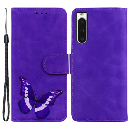 Phone Stand Cover for Sony Xperia 10 V Butterfly Printing PU Leather Wallet Case