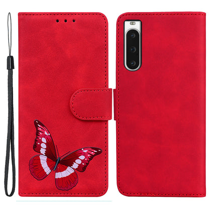Phone Stand Cover for Sony Xperia 10 V Butterfly Printing PU Leather Wallet Case