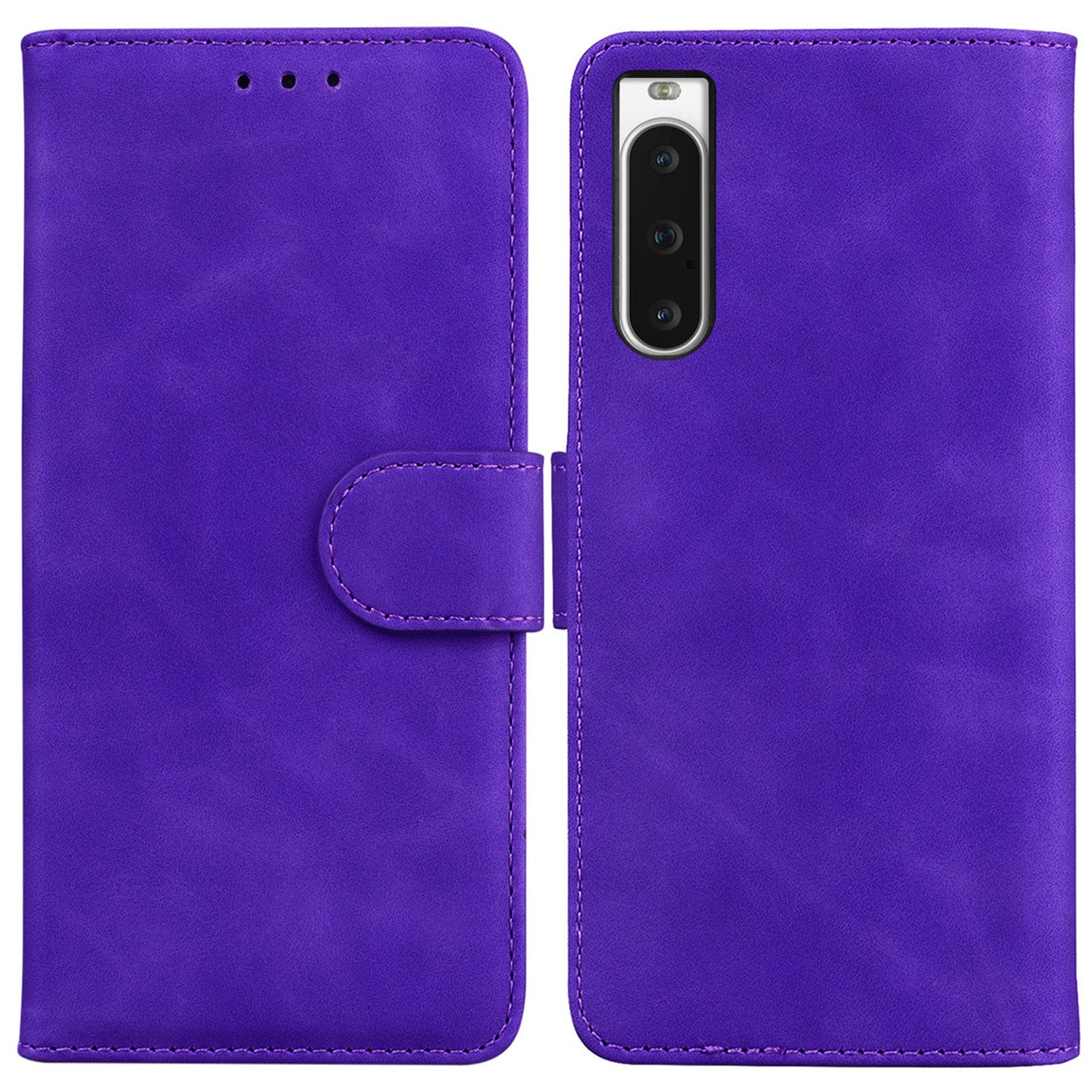 For Sony Xperia 10 V PU Leather Cover Solid Color Wallet Stand Protective Phone Case