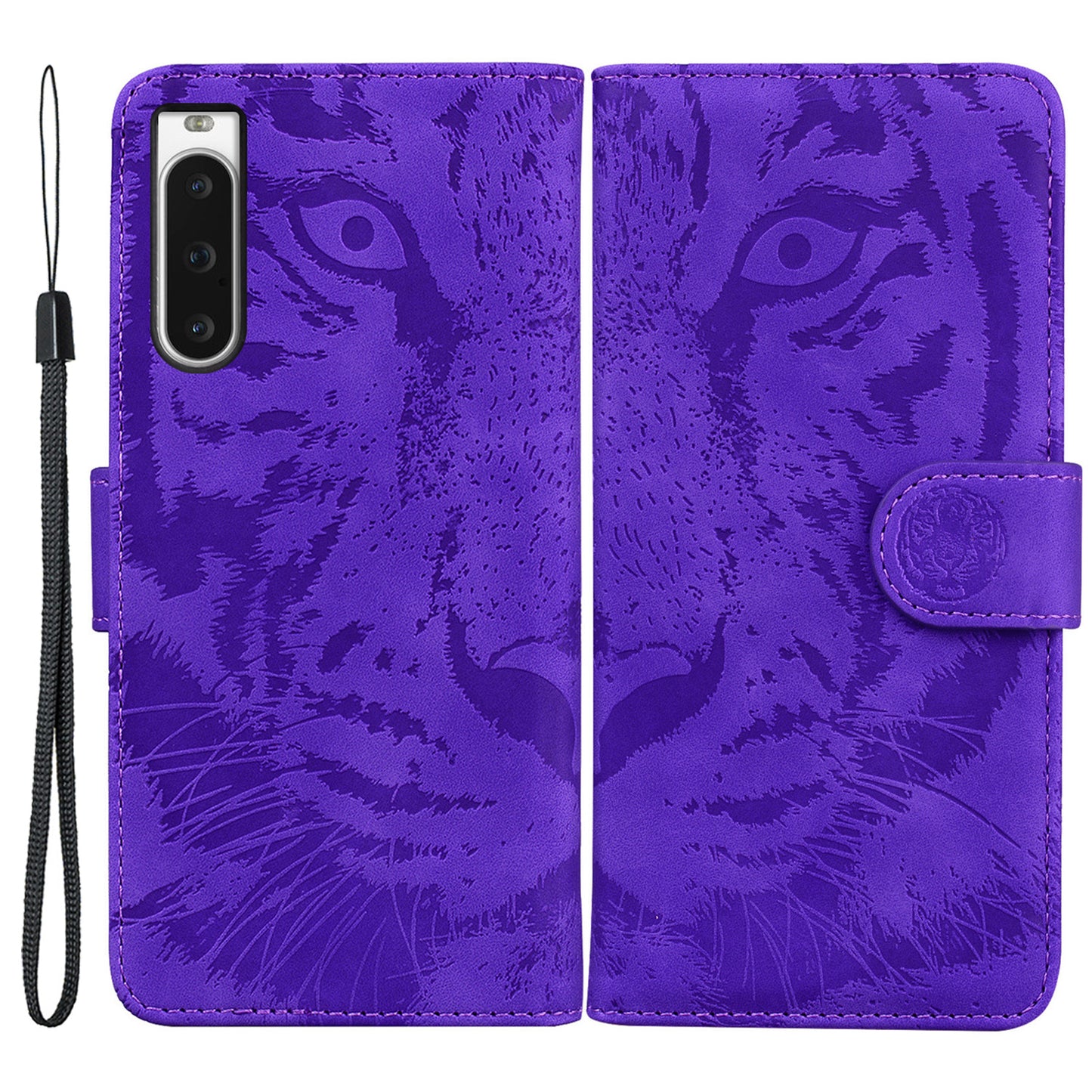 Wallet Phone Case for Sony Xperia 10 V Tiger Pattern Imprinted Stand PU Leather Folio Flip Cover