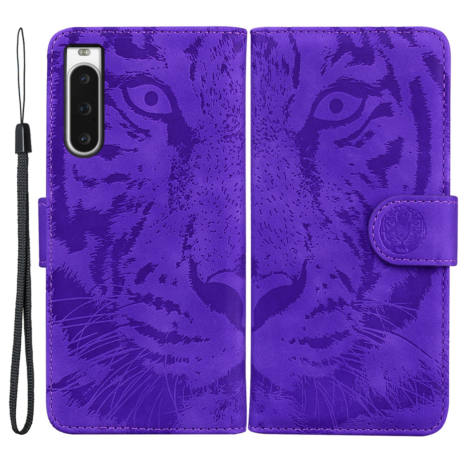 Wallet Phone Case for Sony Xperia 10 V Tiger Pattern Imprinted Stand PU Leather Folio Flip Cover