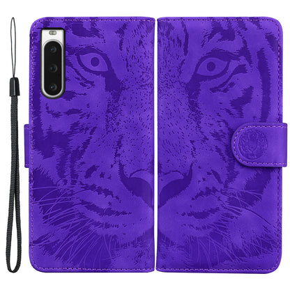 Wallet Phone Case for Sony Xperia 10 V Tiger Pattern Imprinted Stand PU Leather Folio Flip Cover