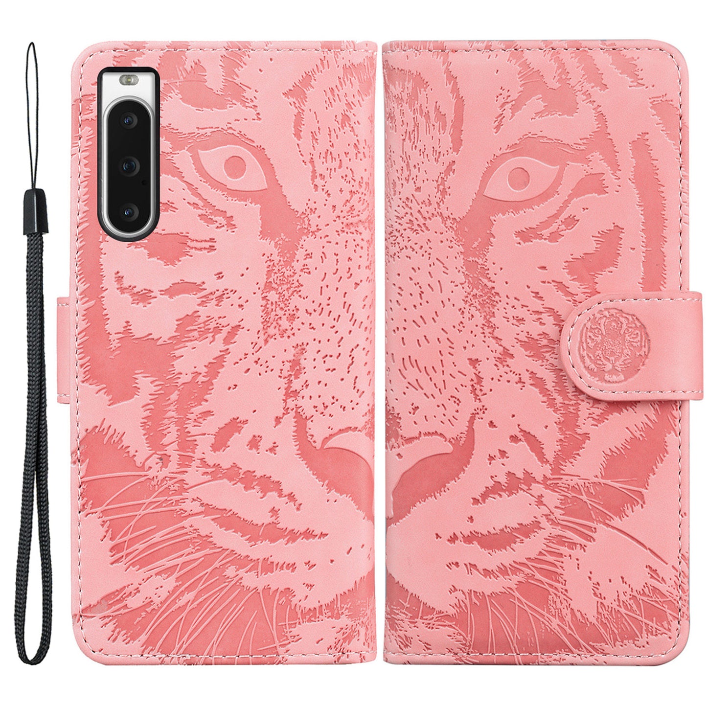 Wallet Phone Case for Sony Xperia 10 V Tiger Pattern Imprinted Stand PU Leather Folio Flip Cover