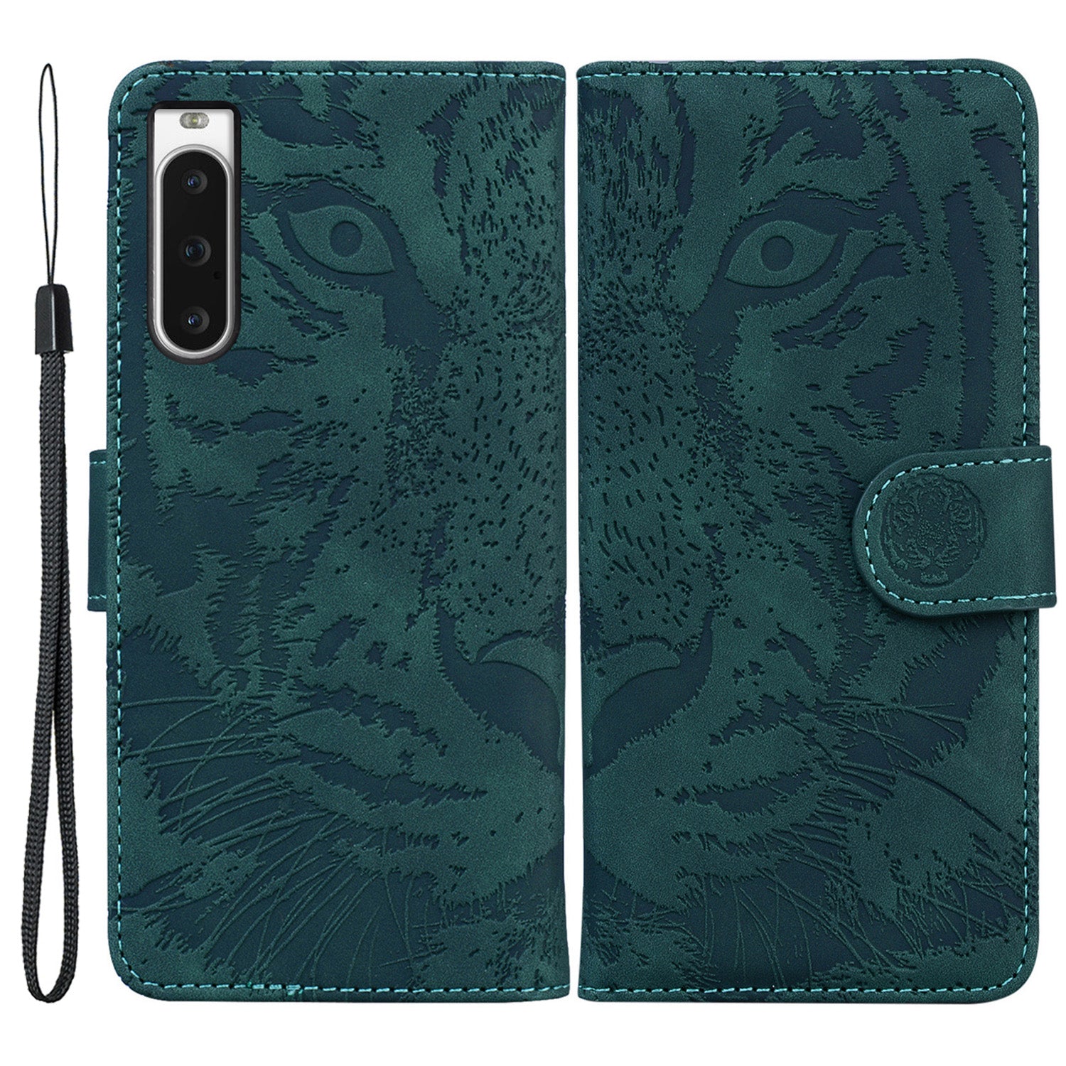 Wallet Phone Case for Sony Xperia 10 V Tiger Pattern Imprinted Stand PU Leather Folio Flip Cover