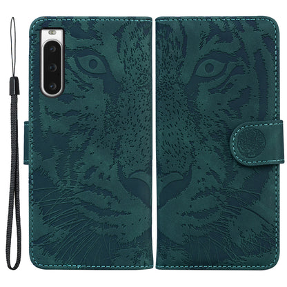 Wallet Phone Case for Sony Xperia 10 V Tiger Pattern Imprinted Stand PU Leather Folio Flip Cover