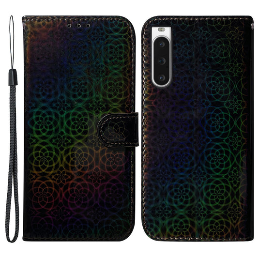 For Sony Xperia 10 V PU Leather Folio Cover Dazzling Flower Pattern Stand Wallet Phone Case