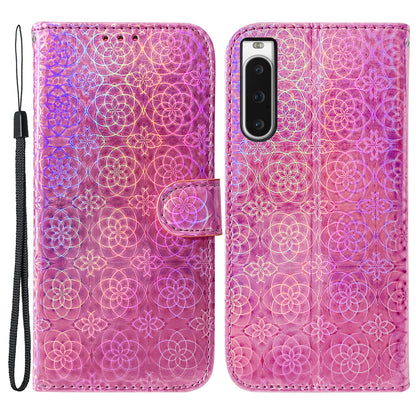 For Sony Xperia 10 V PU Leather Folio Cover Dazzling Flower Pattern Stand Wallet Phone Case