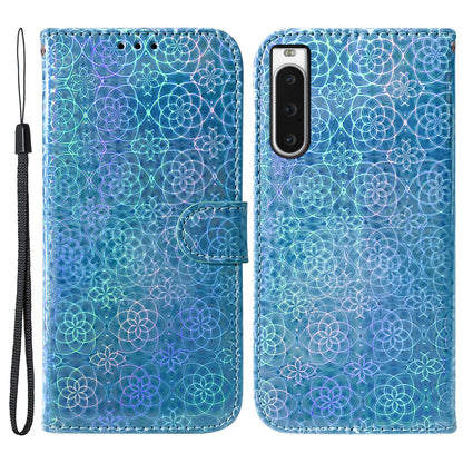 For Sony Xperia 10 V PU Leather Folio Cover Dazzling Flower Pattern Stand Wallet Phone Case
