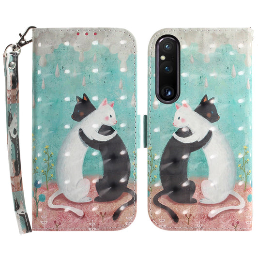 Wallet Phone Case for Sony Xperia 1 V Shockproof Case PU Leather Folio Flip Cover with Strap