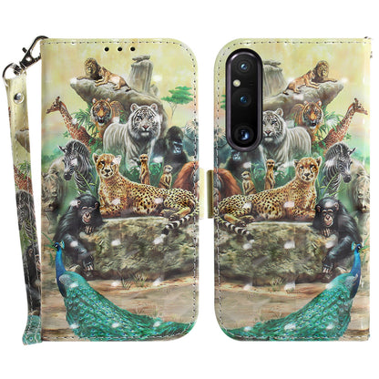 Wallet Phone Case for Sony Xperia 1 V Shockproof Case PU Leather Folio Flip Cover with Strap