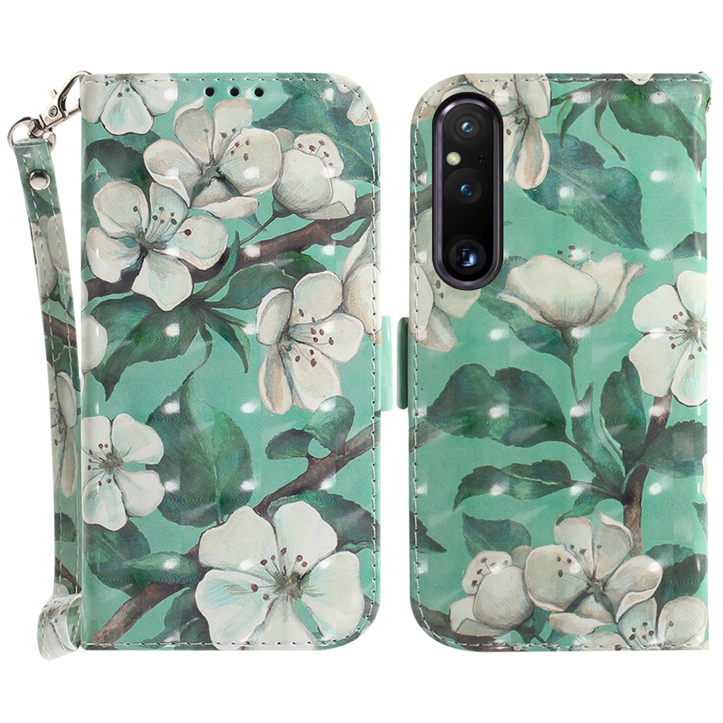Wallet Phone Case for Sony Xperia 1 V Shockproof Case PU Leather Folio Flip Cover with Strap