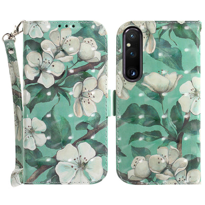 Wallet Phone Case for Sony Xperia 1 V Shockproof Case PU Leather Folio Flip Cover with Strap