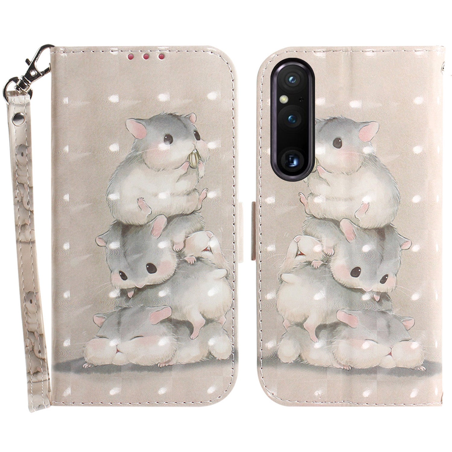 Wallet Phone Case for Sony Xperia 1 V Shockproof Case PU Leather Folio Flip Cover with Strap