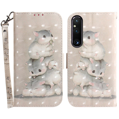 Wallet Phone Case for Sony Xperia 1 V Shockproof Case PU Leather Folio Flip Cover with Strap