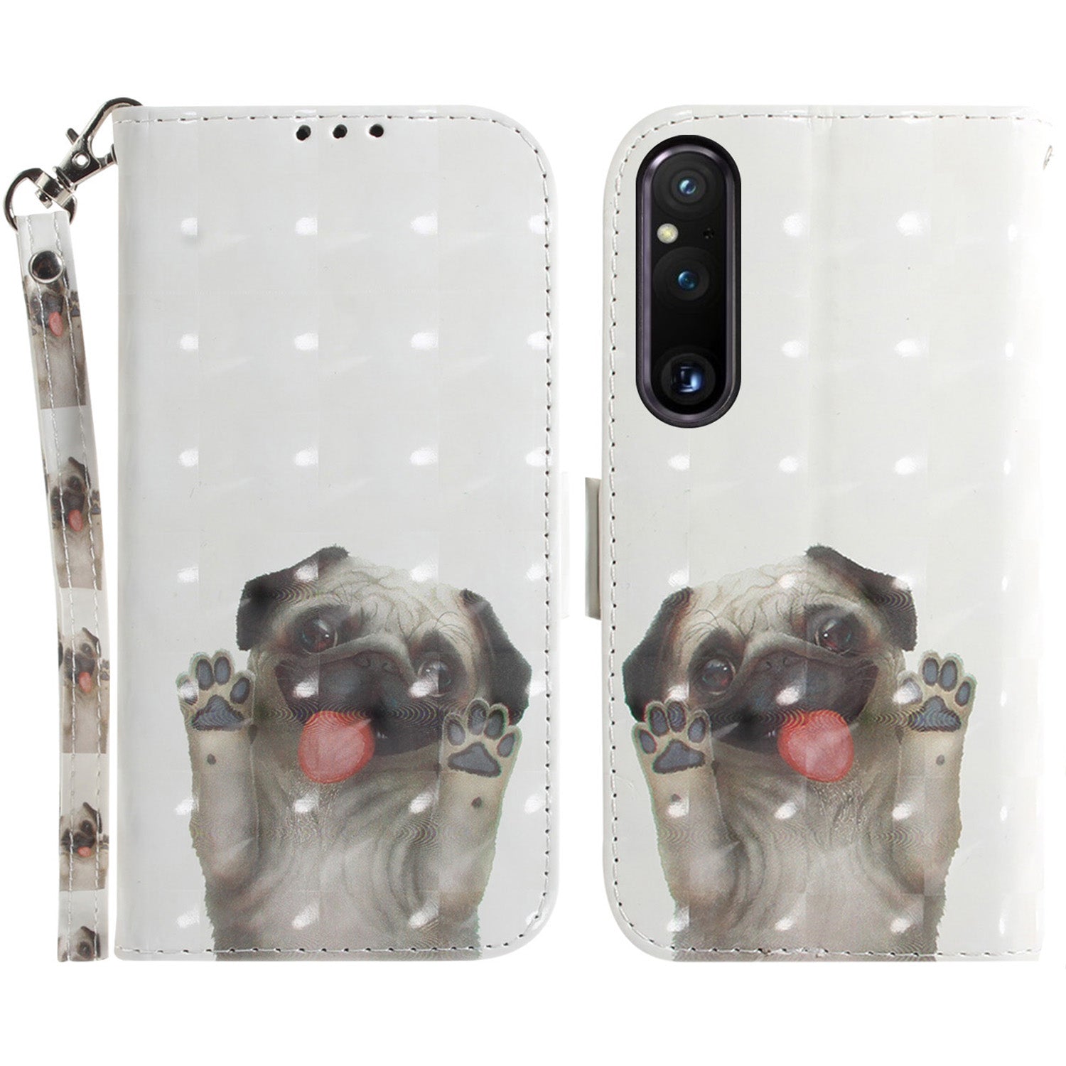 Wallet Phone Case for Sony Xperia 1 V Shockproof Case PU Leather Folio Flip Cover with Strap