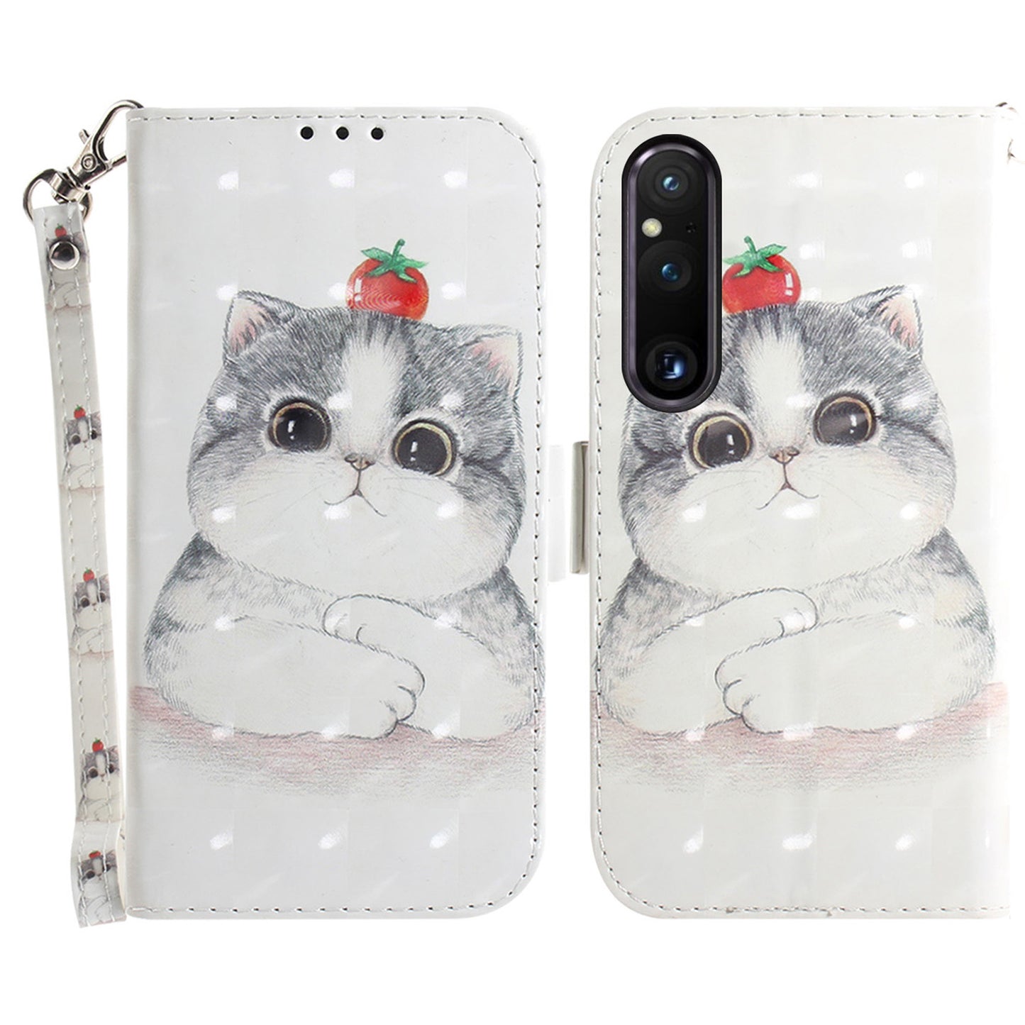 Wallet Phone Case for Sony Xperia 1 V Shockproof Case PU Leather Folio Flip Cover with Strap