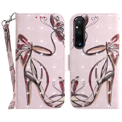 Wallet Phone Case for Sony Xperia 1 V Shockproof Case PU Leather Folio Flip Cover with Strap