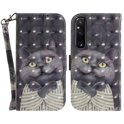 Wallet Phone Case for Sony Xperia 1 V Shockproof Case PU Leather Folio Flip Cover with Strap