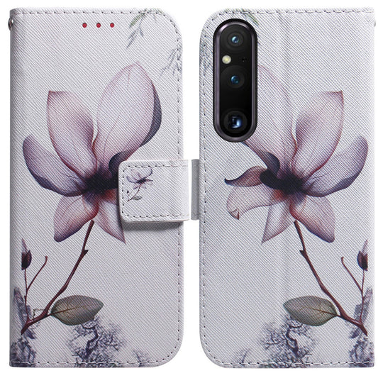 For Sony Xperia 1 V Pattern Printing Shockproof Stand Cover PU Leather Wallet Phone Case with Strap
