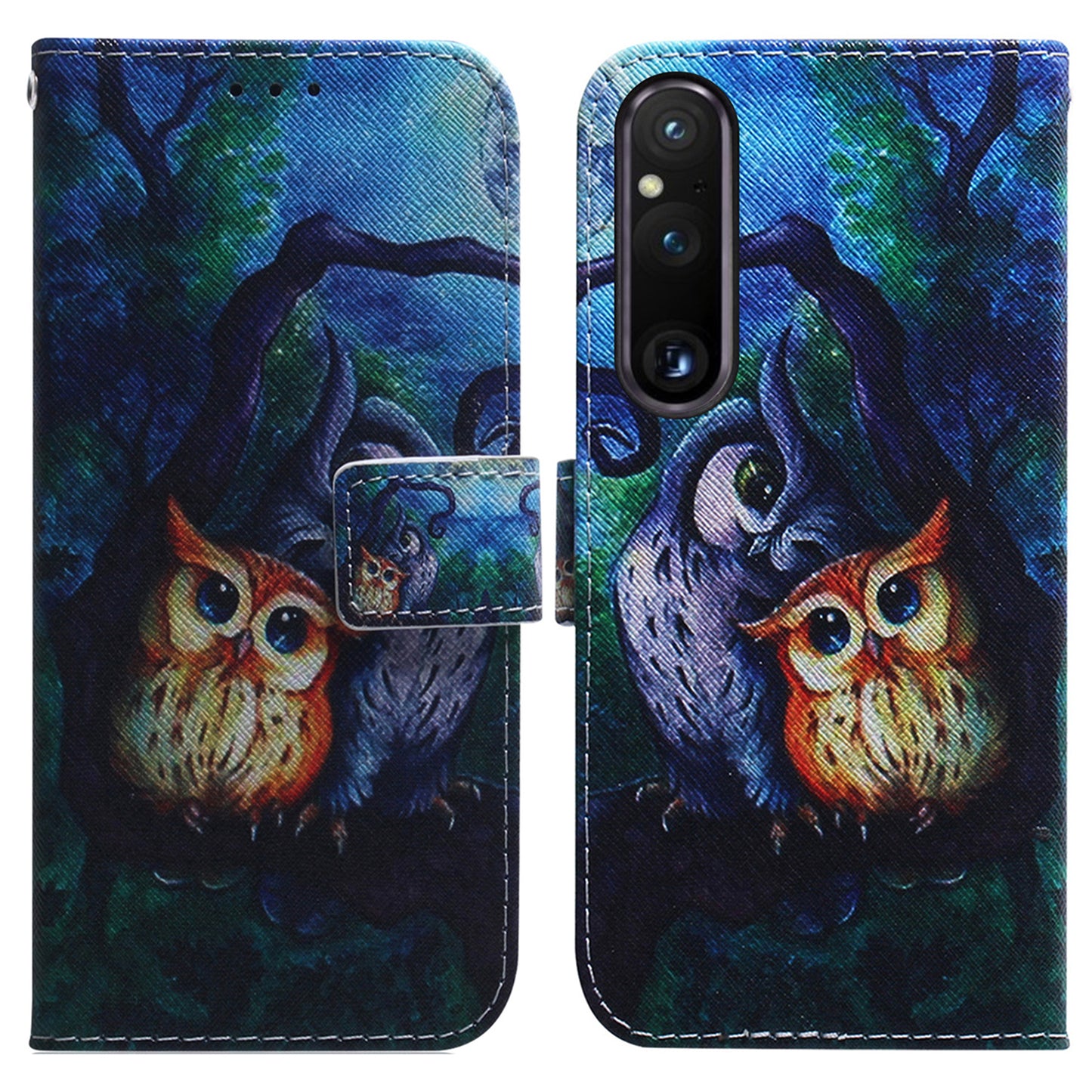 For Sony Xperia 1 V Pattern Printing Shockproof Stand Cover PU Leather Wallet Phone Case with Strap