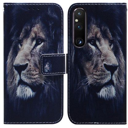 For Sony Xperia 1 V Pattern Printing Shockproof Stand Cover PU Leather Wallet Phone Case with Strap