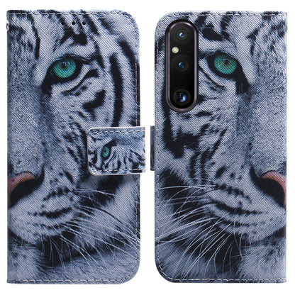For Sony Xperia 1 V Pattern Printing Shockproof Stand Cover PU Leather Wallet Phone Case with Strap