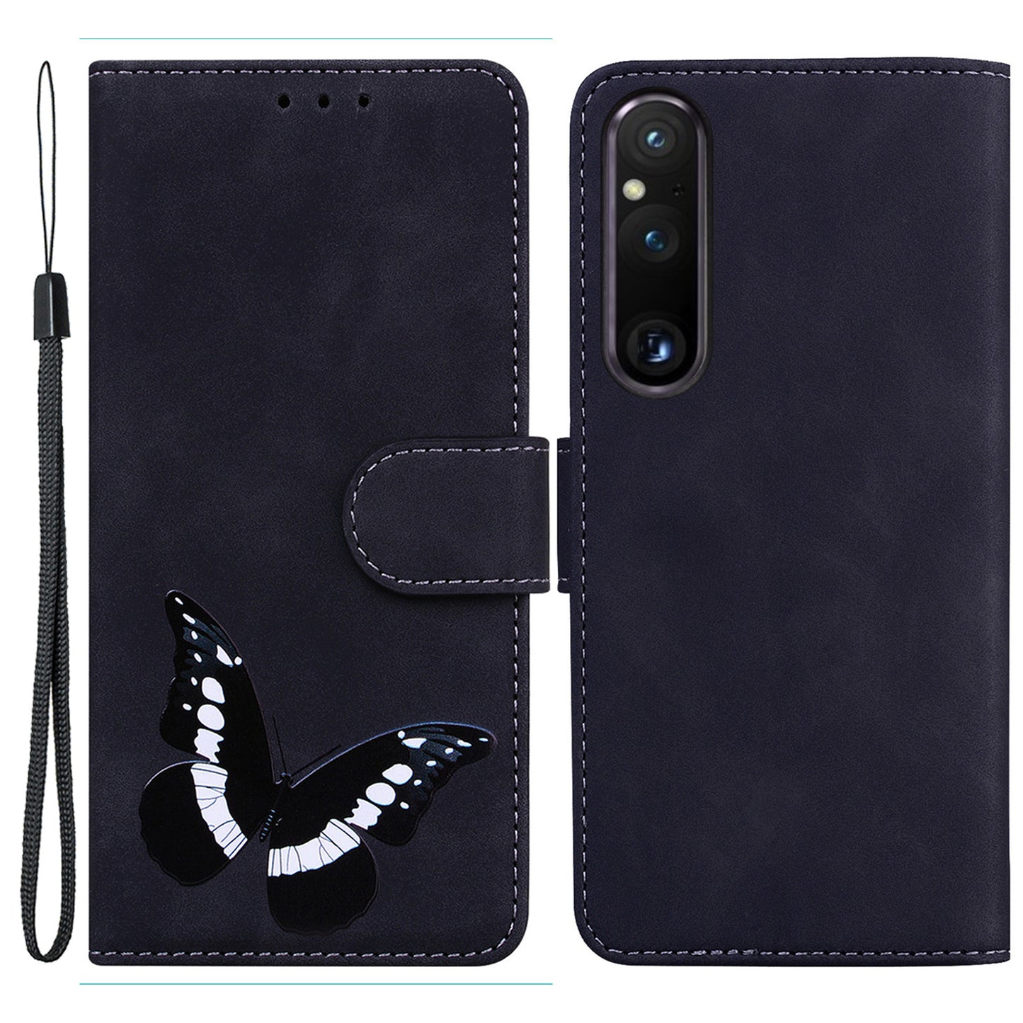 For Sony Xperia 1 V Butterfly Printing Flip Leather Wallet Cover Anti-drop Mobile Stand Case