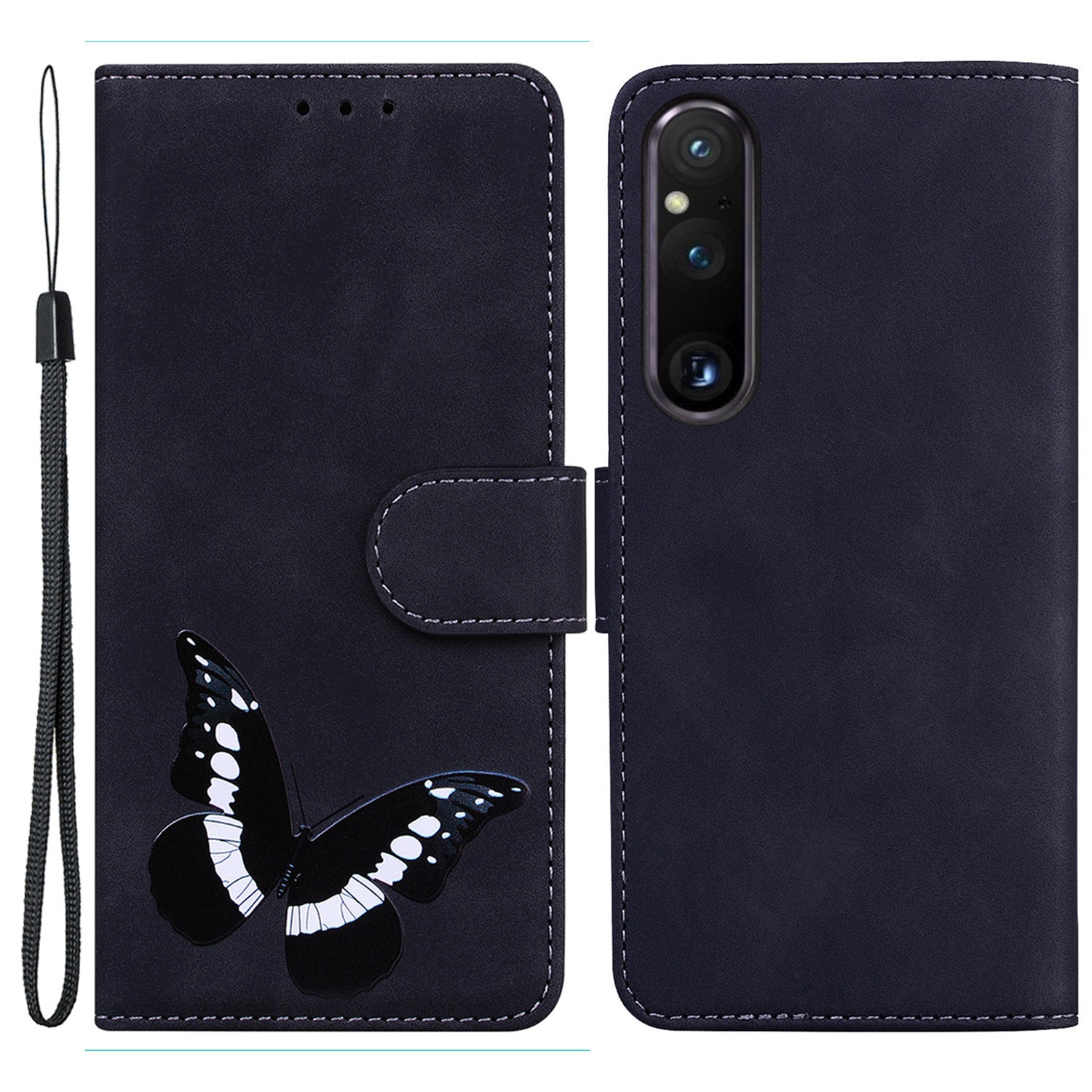 For Sony Xperia 1 V Butterfly Printing Flip Leather Wallet Cover Anti-drop Mobile Stand Case