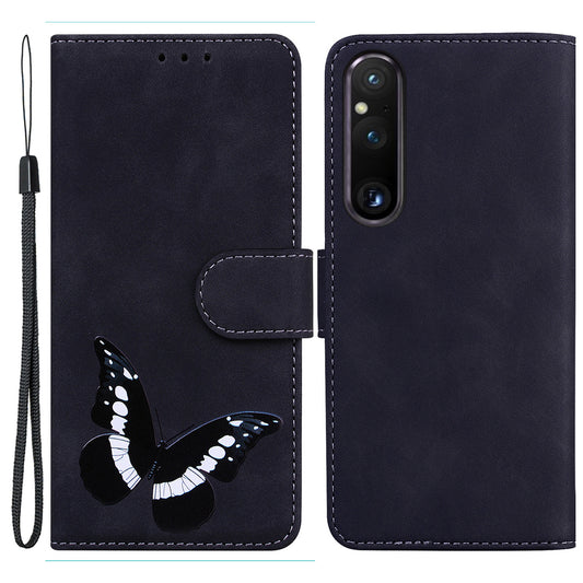 For Sony Xperia 1 V Butterfly Printing Flip Leather Wallet Cover Anti-drop Mobile Stand Case