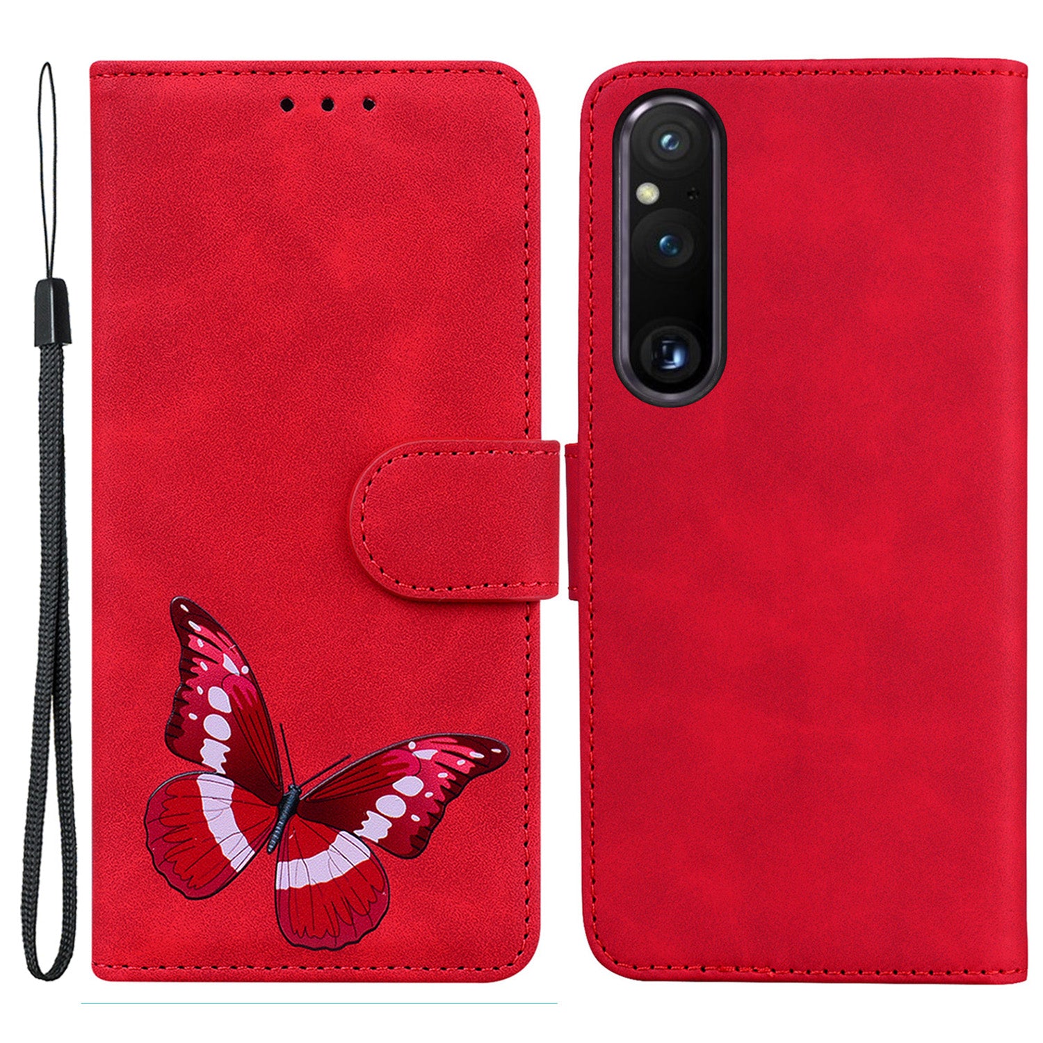 For Sony Xperia 1 V Butterfly Printing Flip Leather Wallet Cover Anti-drop Mobile Stand Case