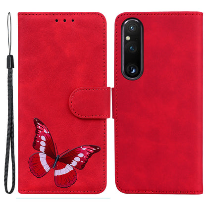 For Sony Xperia 1 V Butterfly Printing Flip Leather Wallet Cover Anti-drop Mobile Stand Case