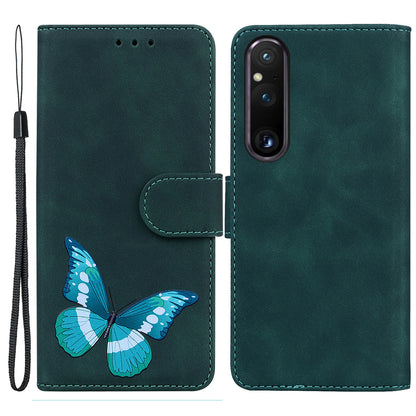For Sony Xperia 1 V Butterfly Printing Flip Leather Wallet Cover Anti-drop Mobile Stand Case