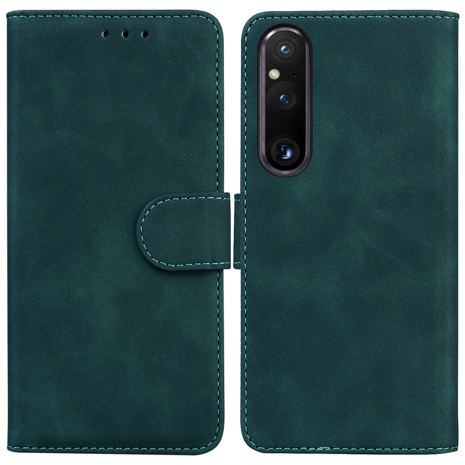 For Sony Xperia 1 V Solid Color PU Leather Wallet Case Magnetic Clasp Flip Stand Phone Cover