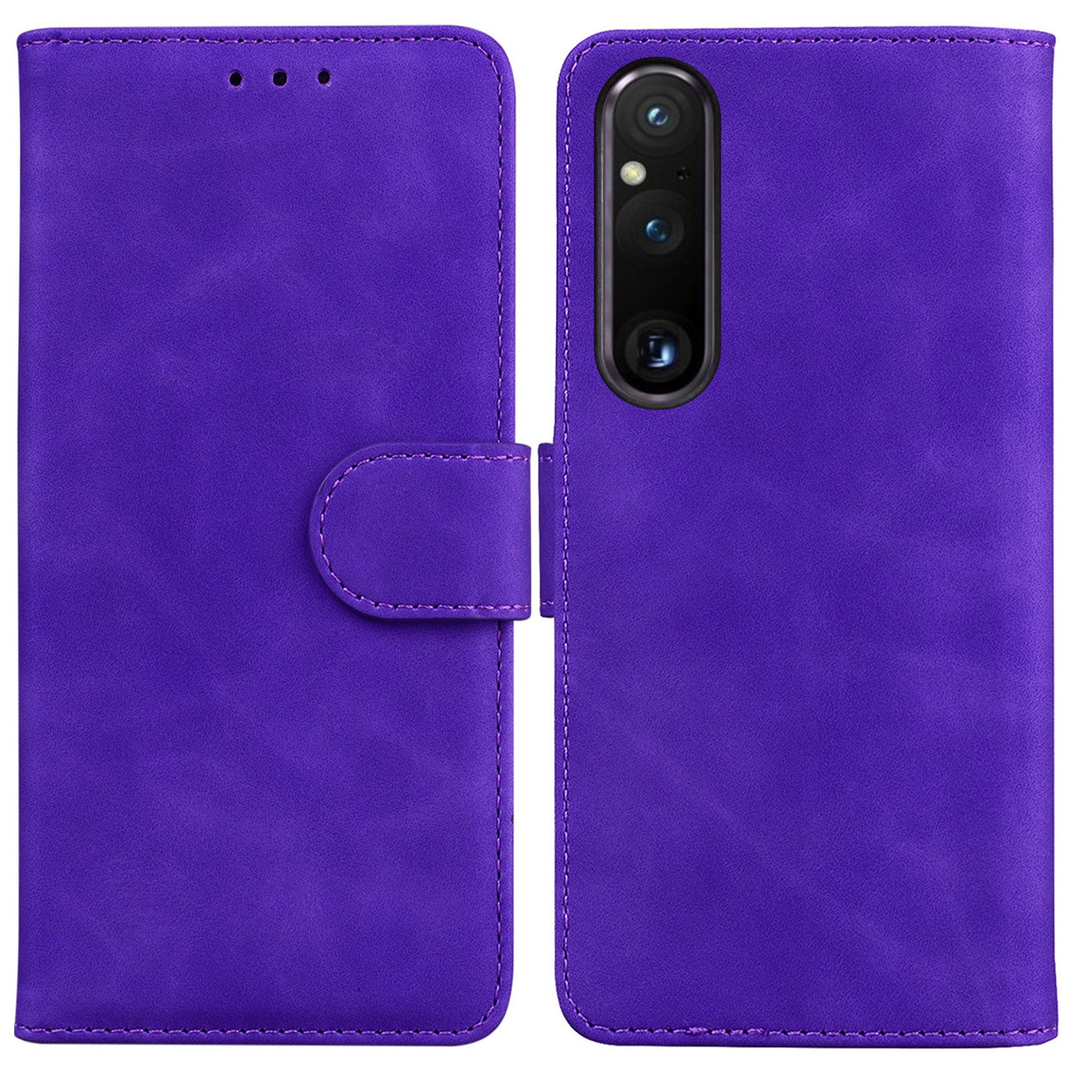 For Sony Xperia 1 V Solid Color PU Leather Wallet Case Magnetic Clasp Flip Stand Phone Cover