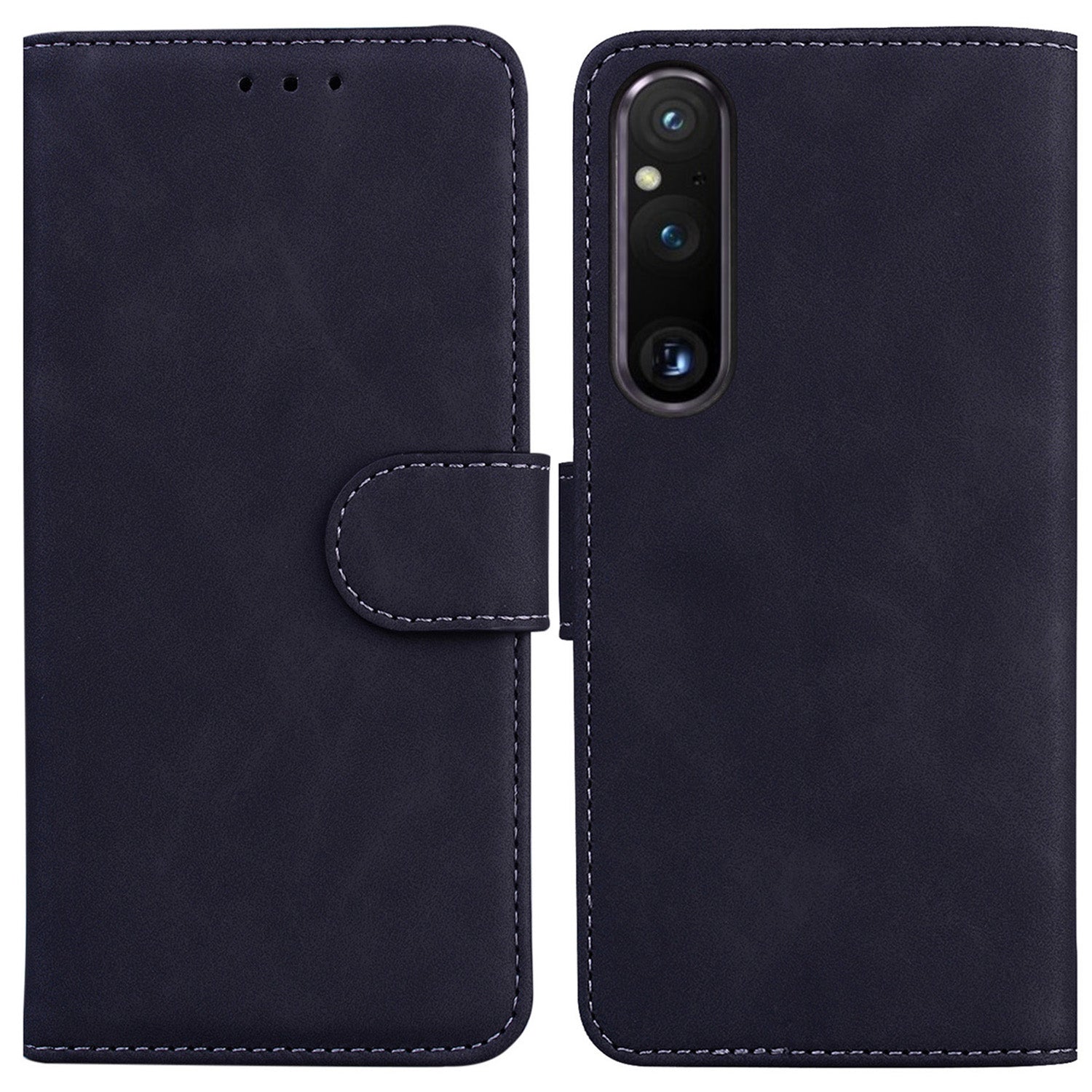 For Sony Xperia 1 V Solid Color PU Leather Wallet Case Magnetic Clasp Flip Stand Phone Cover
