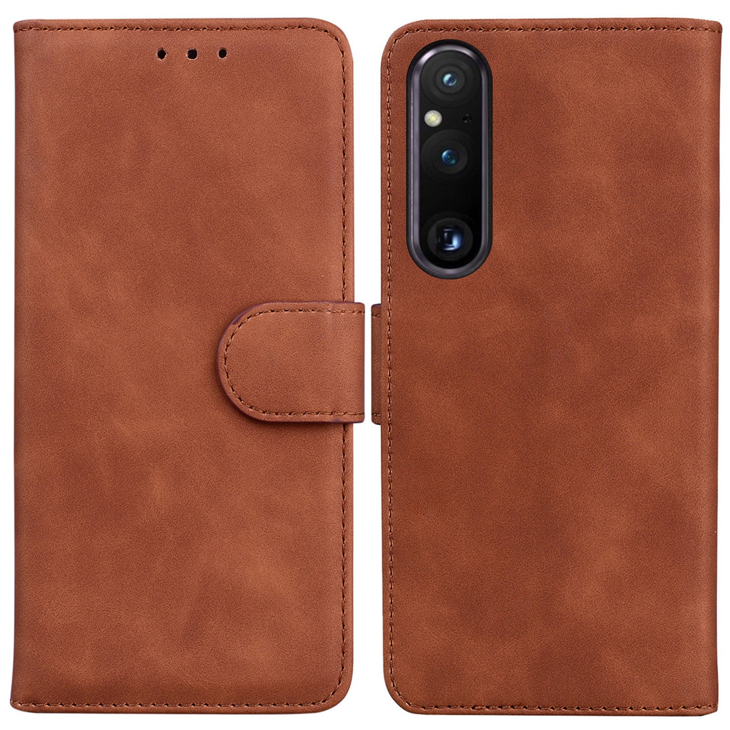 For Sony Xperia 1 V Solid Color PU Leather Wallet Case Magnetic Clasp Flip Stand Phone Cover