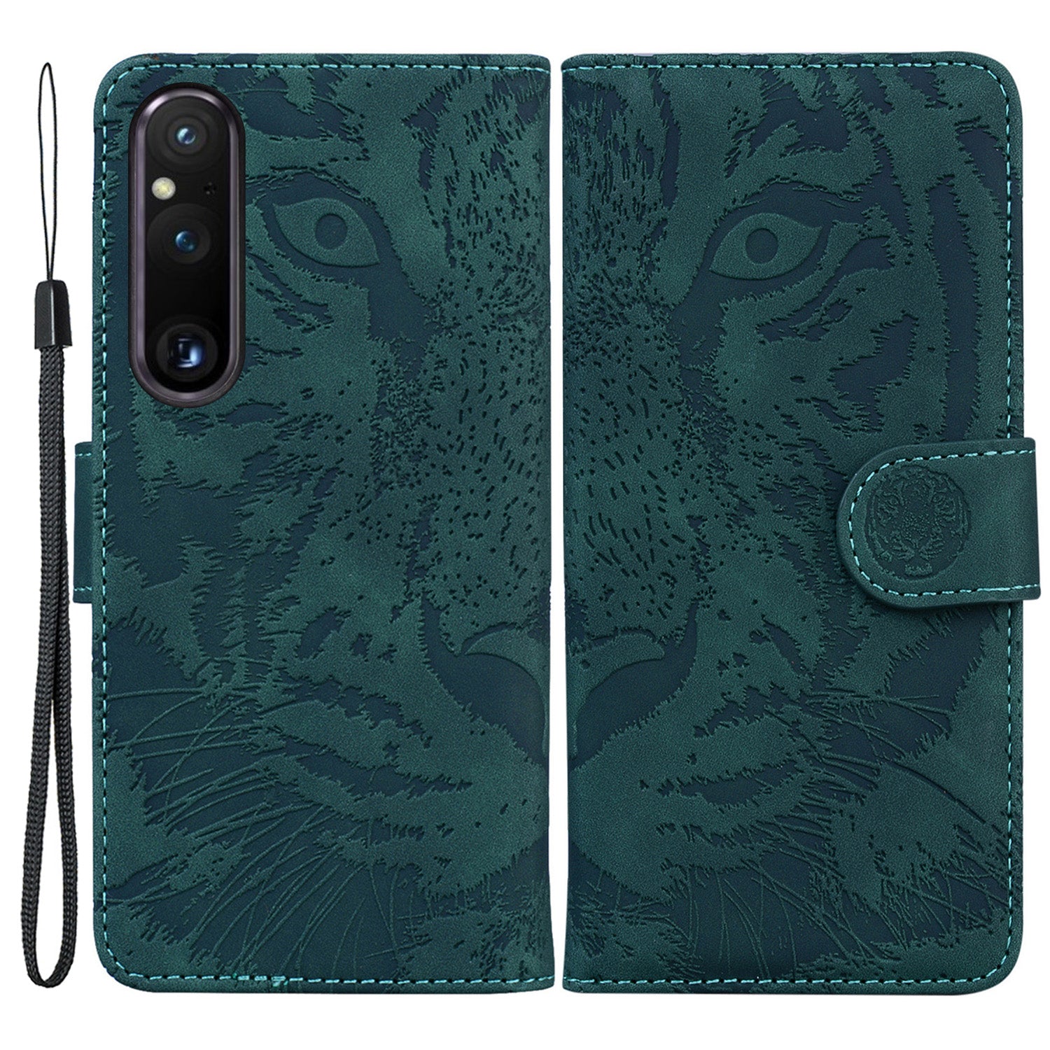 For Sony Xperia 1 V PU Leather Wallet Case Tiger Imprinted Folding Stand Phone Cover