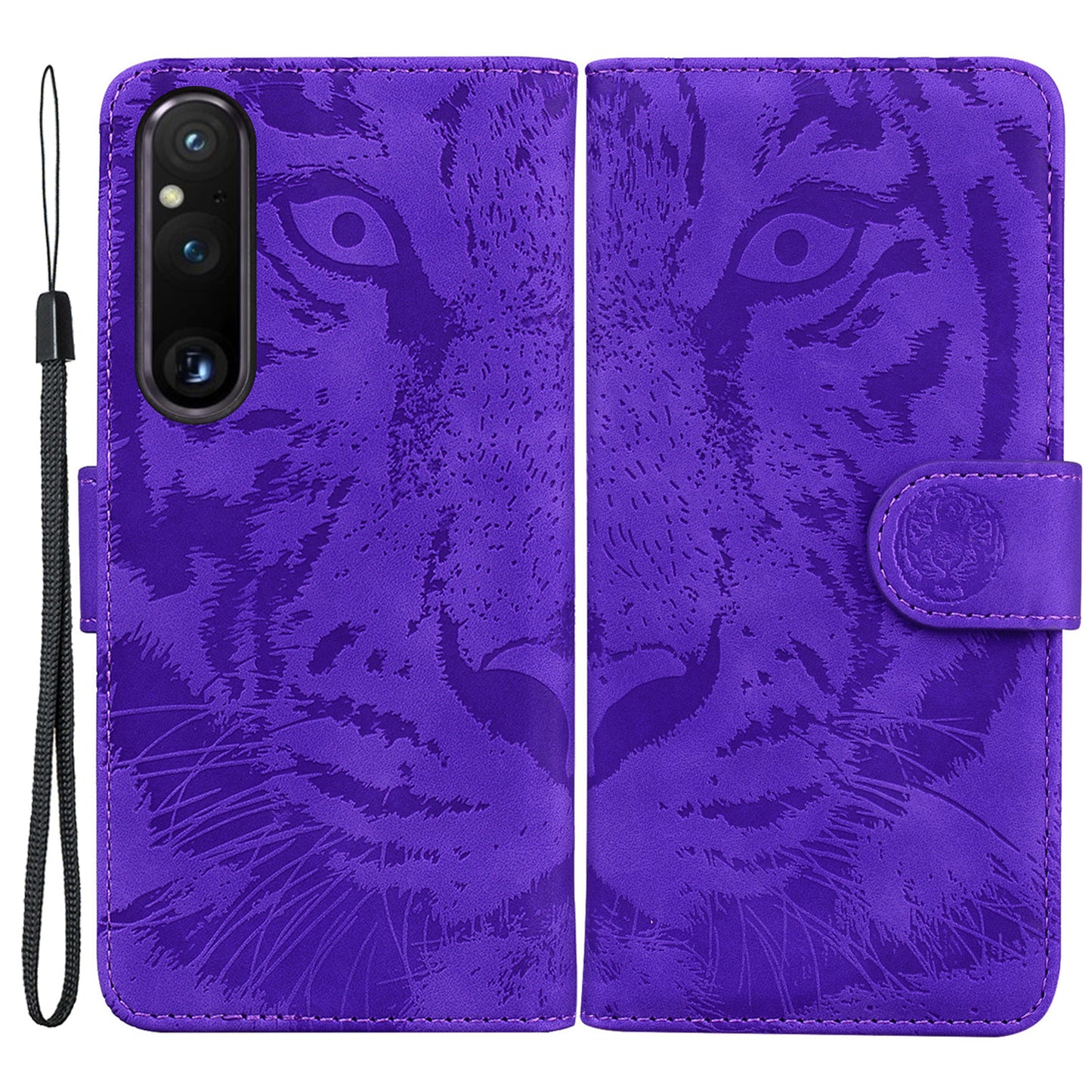 For Sony Xperia 1 V PU Leather Wallet Case Tiger Imprinted Folding Stand Phone Cover