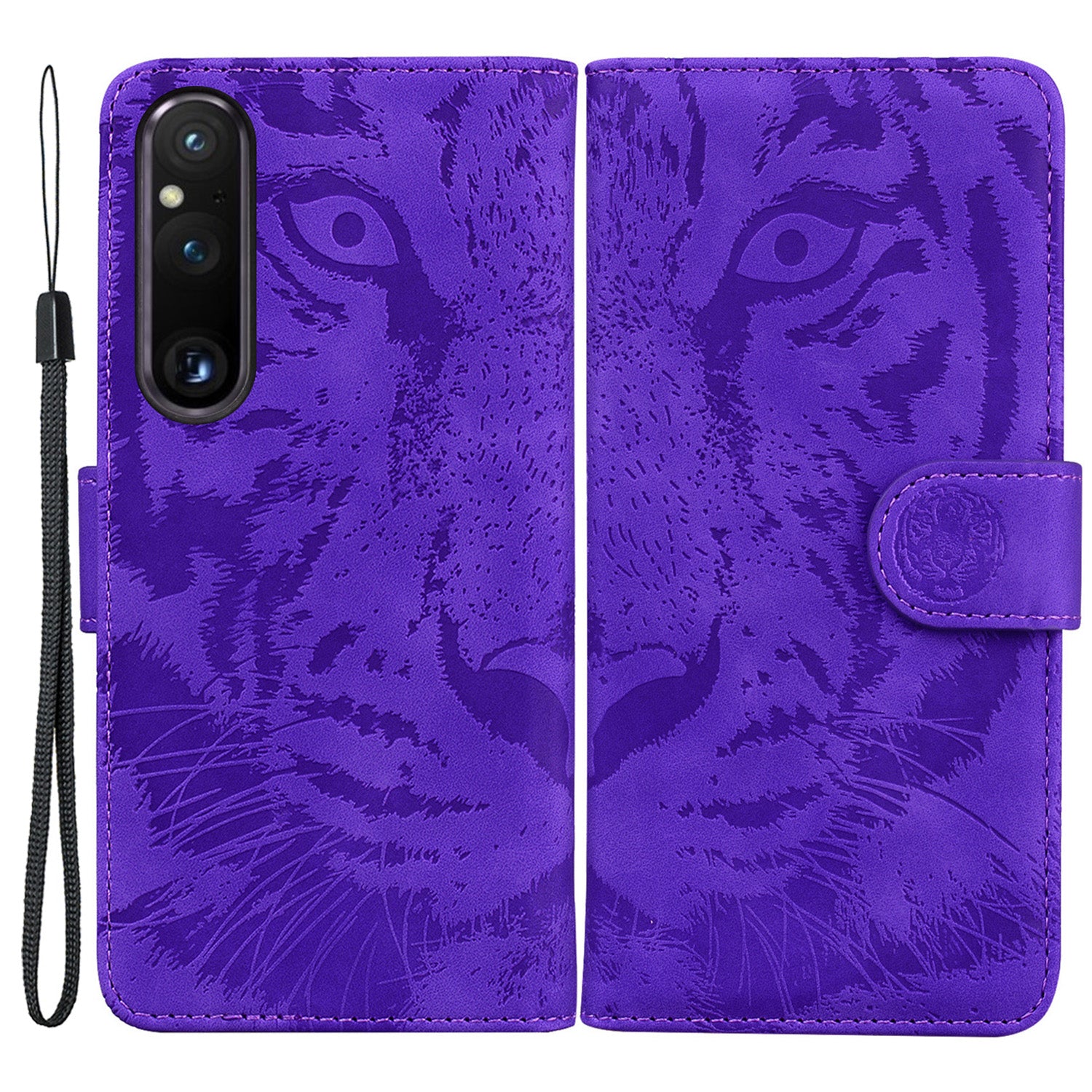 For Sony Xperia 1 V PU Leather Wallet Case Tiger Imprinted Folding Stand Phone Cover