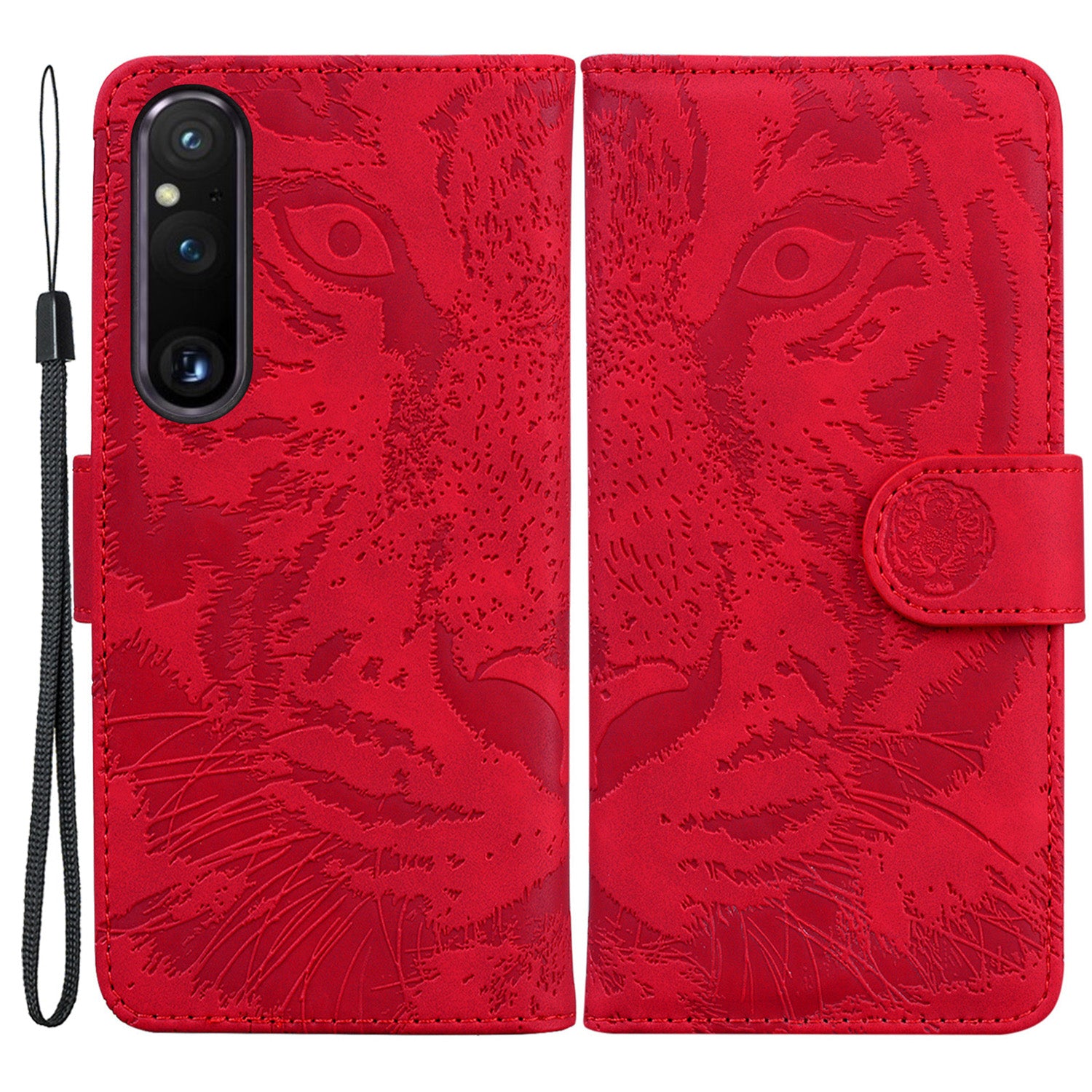 For Sony Xperia 1 V PU Leather Wallet Case Tiger Imprinted Folding Stand Phone Cover