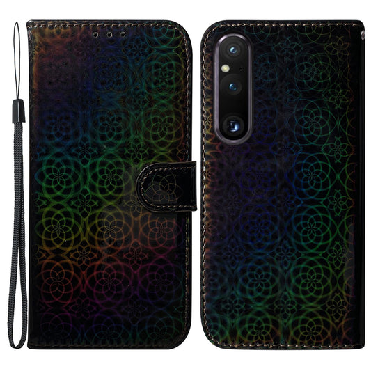 For Sony Xperia 1 V Leather Phone Case Dazzling Flower Pattern Anti-scratch Wallet Stand Cover