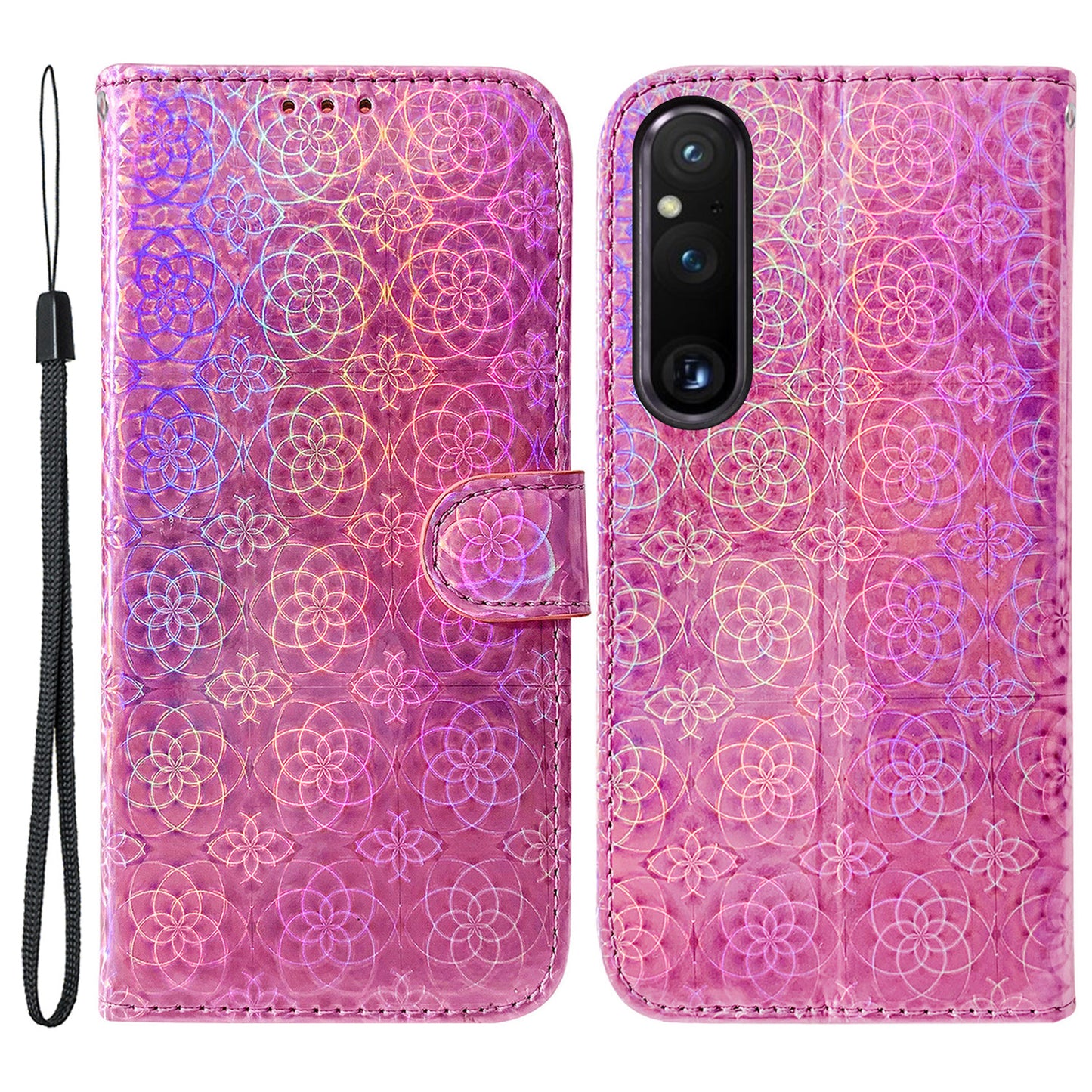 For Sony Xperia 1 V Leather Phone Case Dazzling Flower Pattern Anti-scratch Wallet Stand Cover