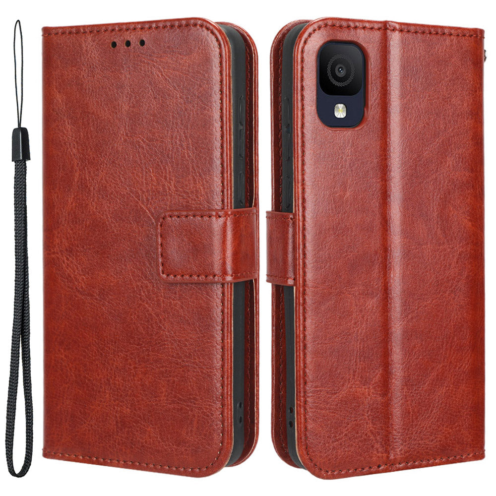 For TCL ION Z Crazy Horse Texture Phone Case PU Leather Wallet Anti-drop Flip Stand Cover